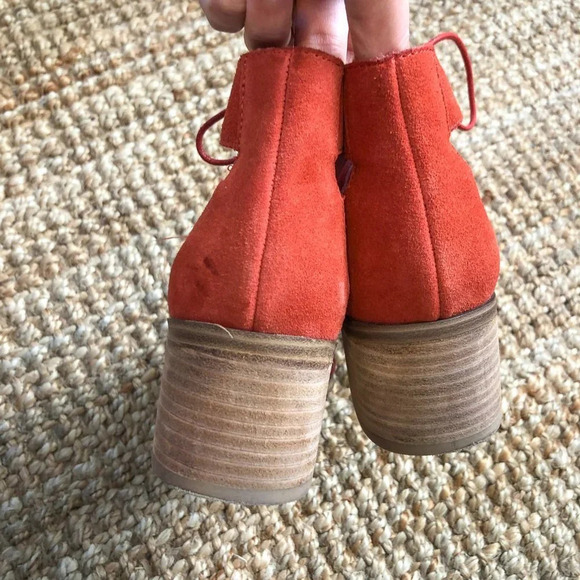 Sole Society Leigh Red Suede Lace Up Cutout Open Toe Sandals Heels Paprika 5.5 - Picture 4 of 6